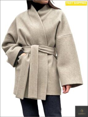 Womens Wool Blend Mid Long Wrap Pea Coat with Belt